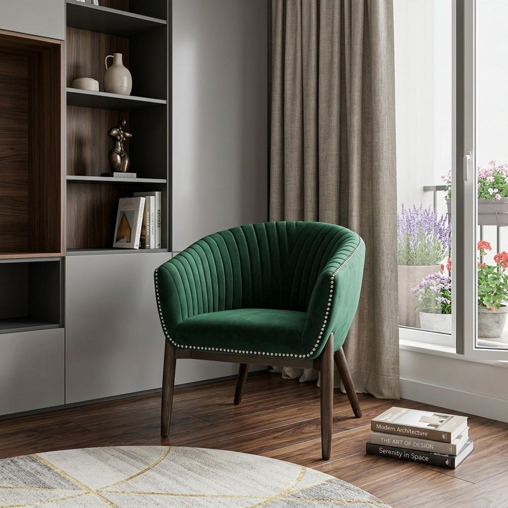 28" Green And Brown Velvet Arm Chair HomeRoots