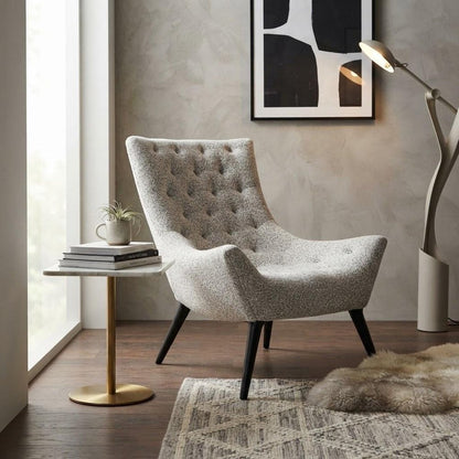 32" Gray and Black Tufted Boucle Lounge Chair