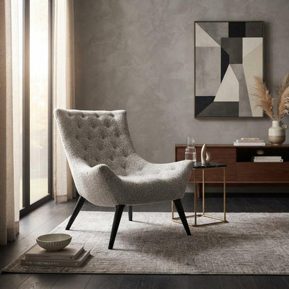 32" Gray and Black Tufted Boucle Lounge Chair