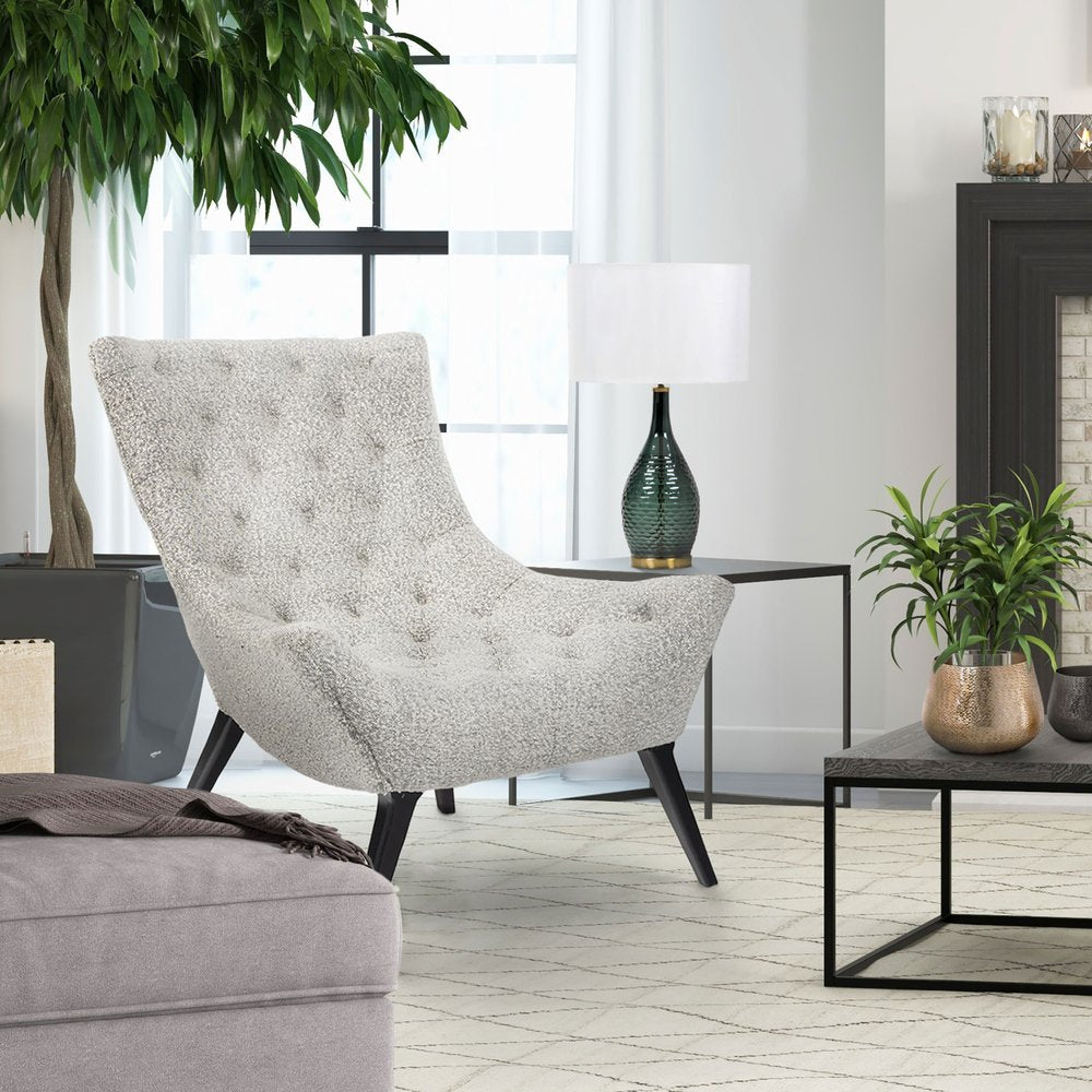 32" Gray and Black Tufted Boucle Lounge Chair HomeRoots