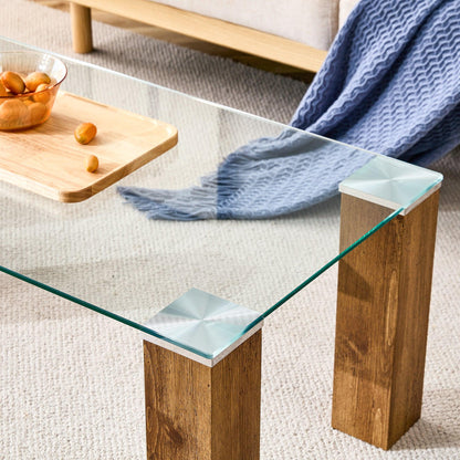 Glass-Top Coffee Table tea table with MDF Legs - Stylish Blend of Elegance and Durability 44.9"*21.7"*16.9" - FurniFindUSA