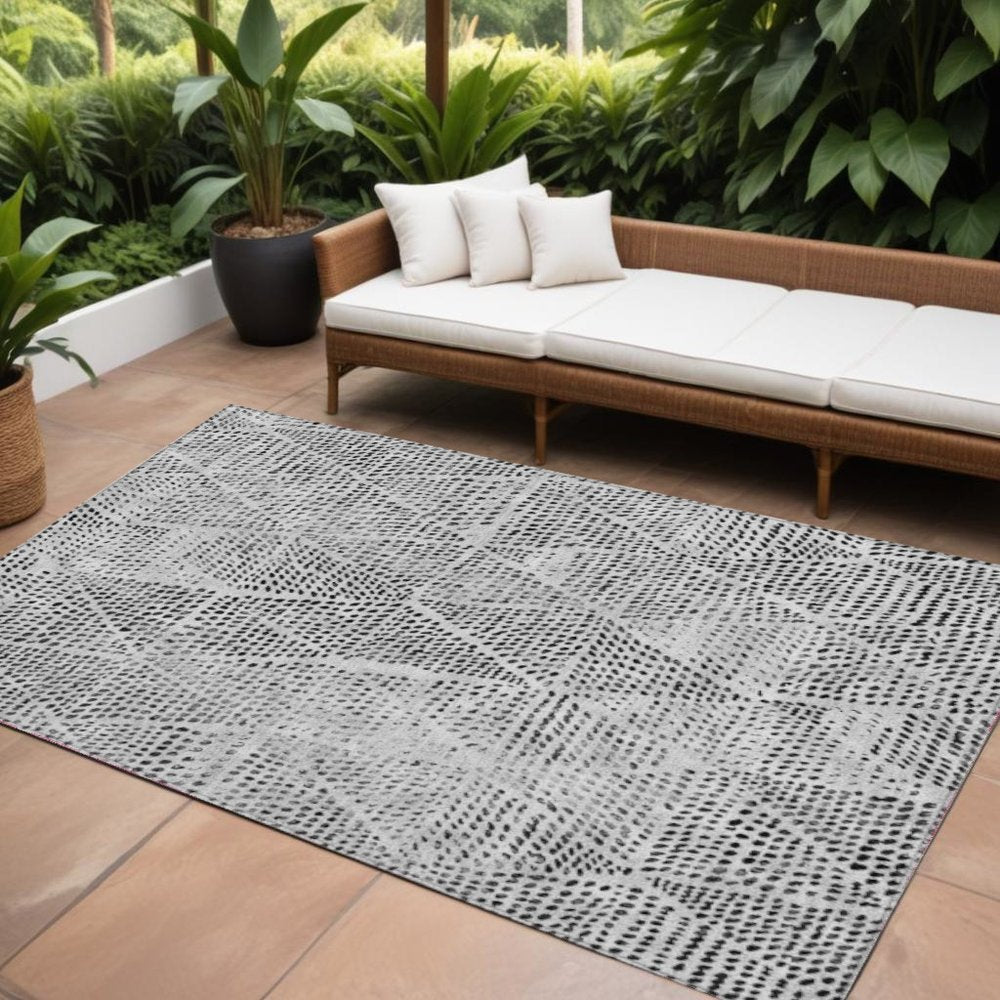10' X 14' Pewter Charcoal And Ivory Geometric Washable Indoor Outdoor Area Rug — view 6