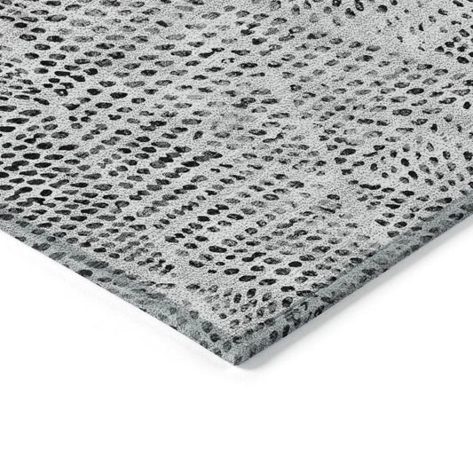 10' X 14' Pewter Charcoal And Ivory Geometric Washable Indoor Outdoor Area Rug