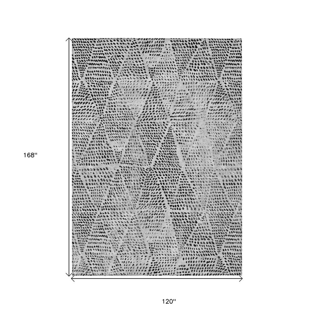 10' X 14' Pewter Charcoal And Ivory Geometric Washable Indoor Outdoor Area Rug — view 4