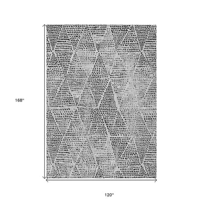 10' X 14' Pewter Charcoal And Ivory Geometric Washable Indoor Outdoor Area Rug HomeRoots