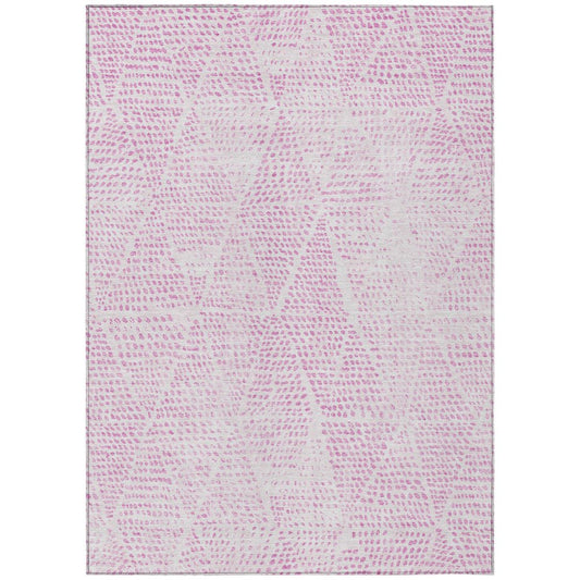 3' X 5' Pink And Ivory Geometric Washable Indoor Outdoor Area Rug