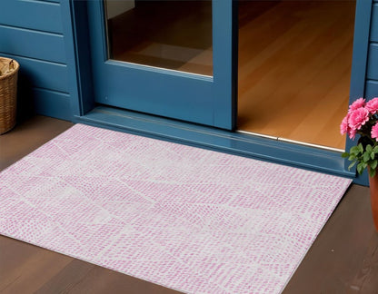 3' X 5' Pink And Ivory Geometric Washable Indoor Outdoor Area Rug HomeRoots