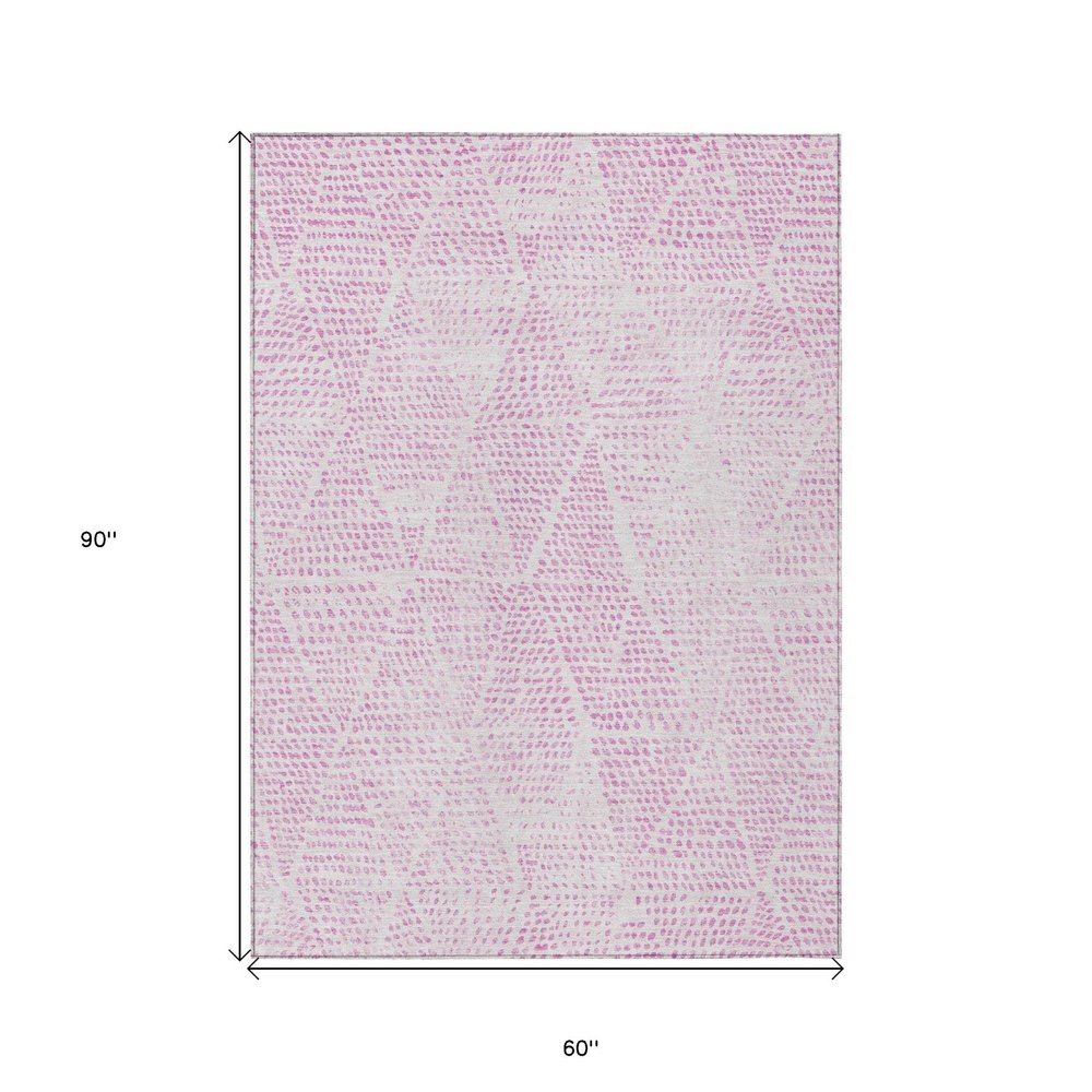 3' X 5' Pink And Ivory Geometric Washable Indoor Outdoor Area Rug — view 9