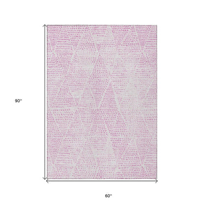 3' X 5' Pink And Ivory Geometric Washable Indoor Outdoor Area Rug HomeRoots