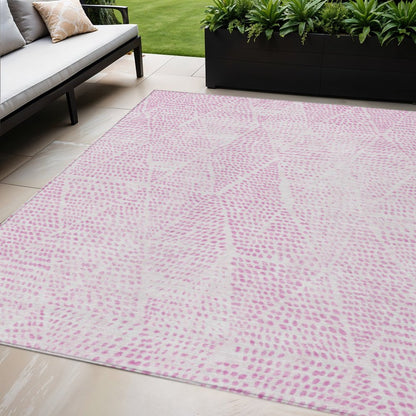 3' X 5' Pink And Ivory Geometric Washable Indoor Outdoor Area Rug HomeRoots