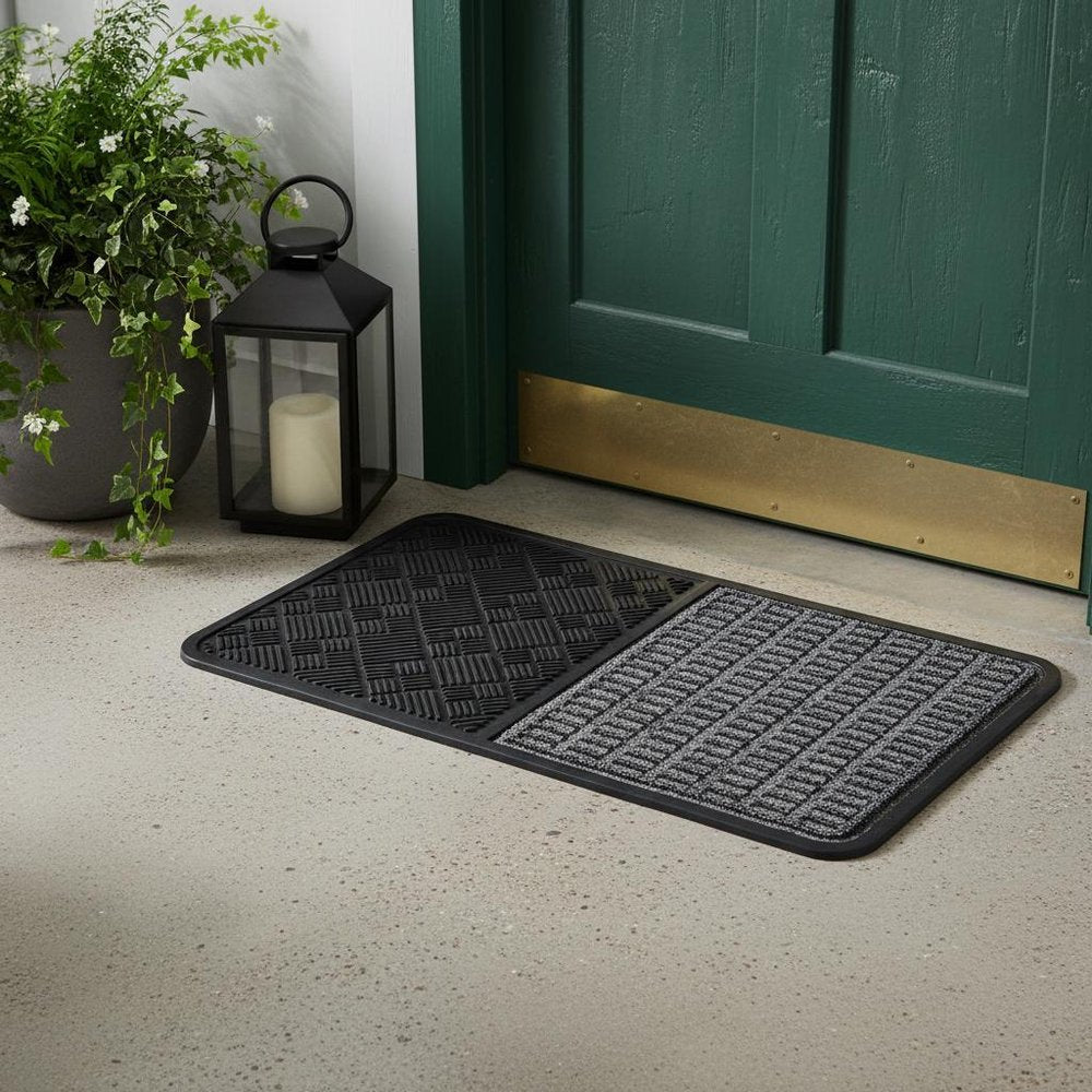 16" X 28" Gray Synthetic Fiber Abstract Outdoor Door Mat — view 5