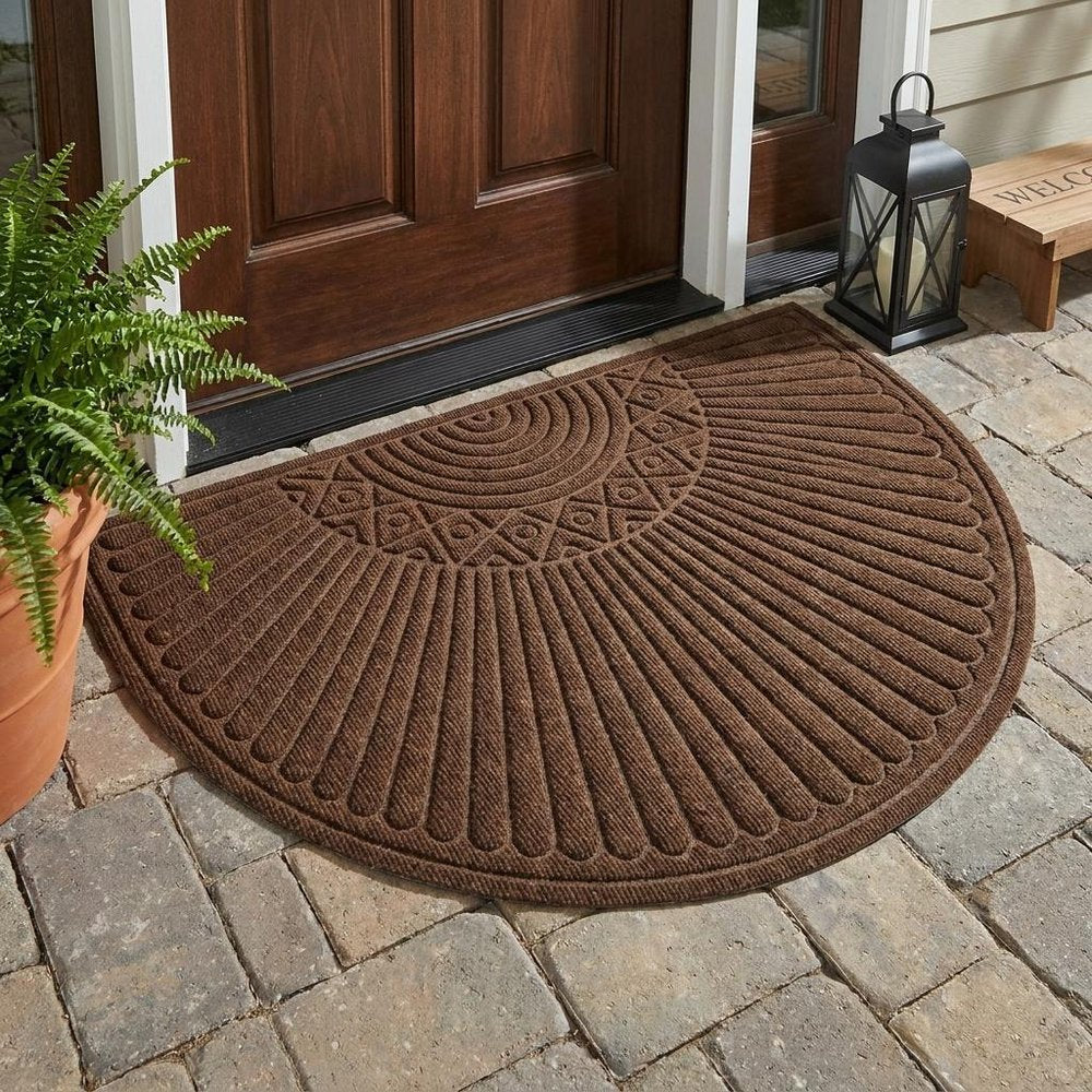 24" X 36" Brown Synthetic Fiber Abstract Outdoor Semi Circle Door Mat — view 5