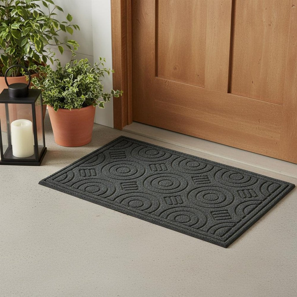 16" X 27" Gray Synthetic Fiber Abstract Outdoor Door Mat — view 5