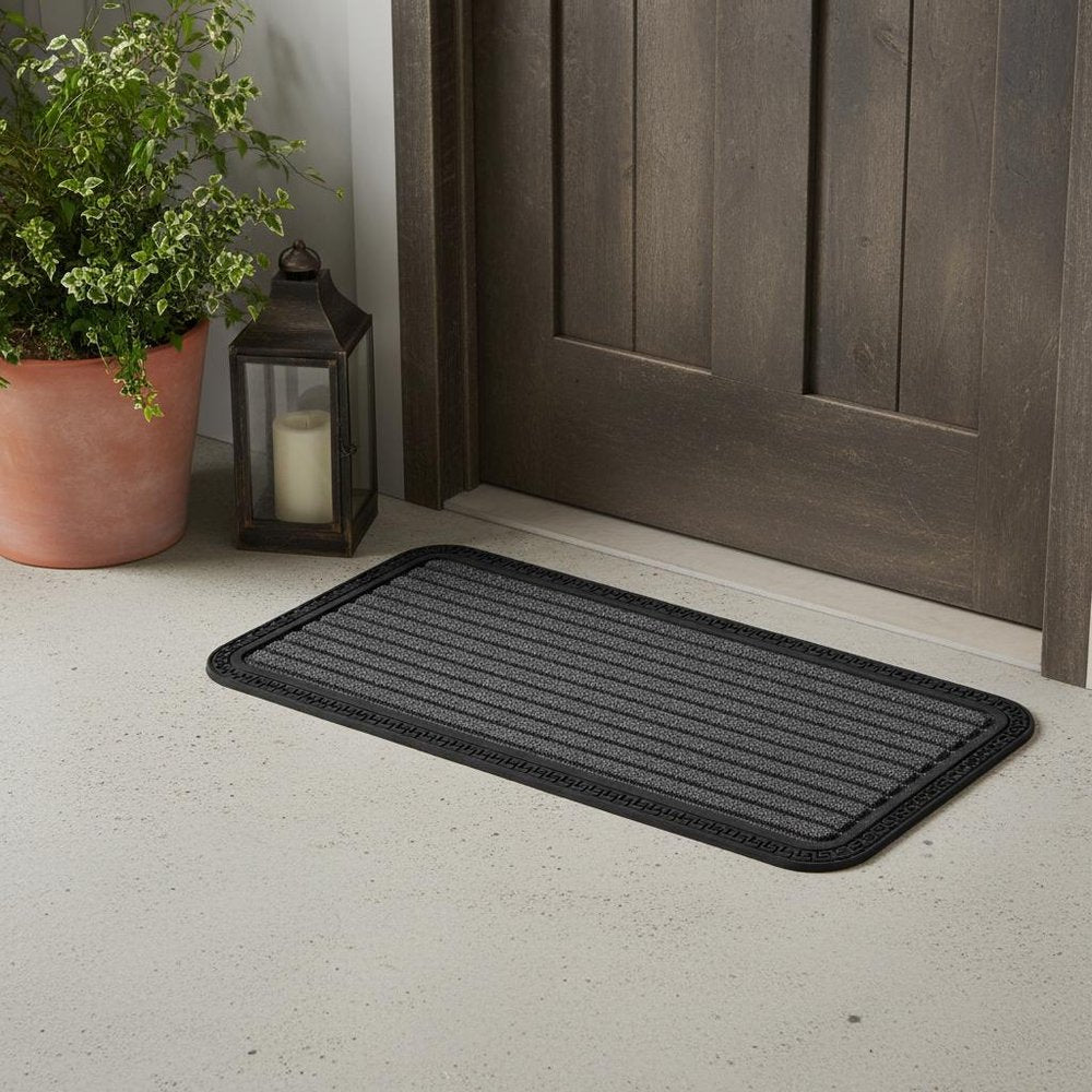 10" X 30" Gray Synthetic Fiber Striped Outdoor Door Mat — view 5
