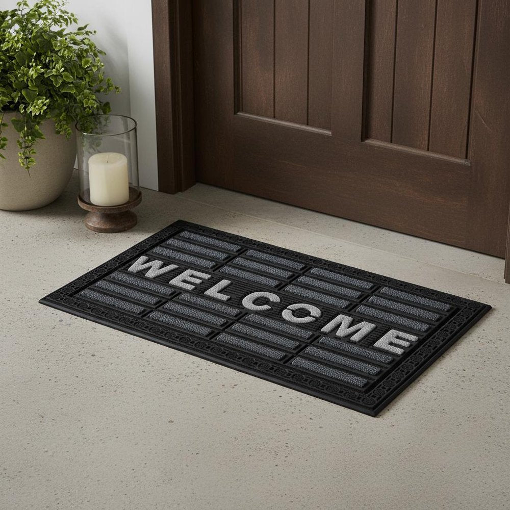 18" X 30" Gray Synthetic Fiber Abstract Outdoor Door Mat — view 5