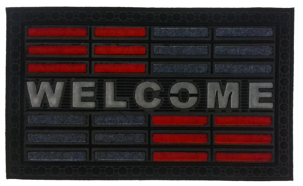 18" X 30" Gray and Red Synthetic Fiber Abstract Outdoor Door Mat — view 1