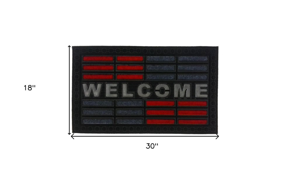 18" X 30" Gray and Red Synthetic Fiber Abstract Outdoor Door Mat — view 2