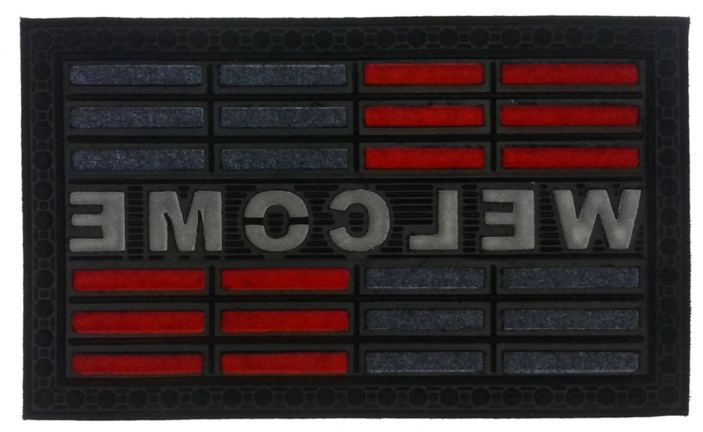 18" X 30" Gray and Red Synthetic Fiber Abstract Outdoor Door Mat — view 3