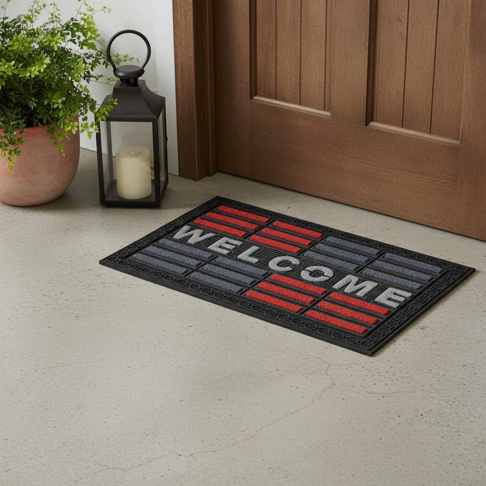 18" X 30" Gray and Red Synthetic Fiber Abstract Outdoor Door Mat — view 5