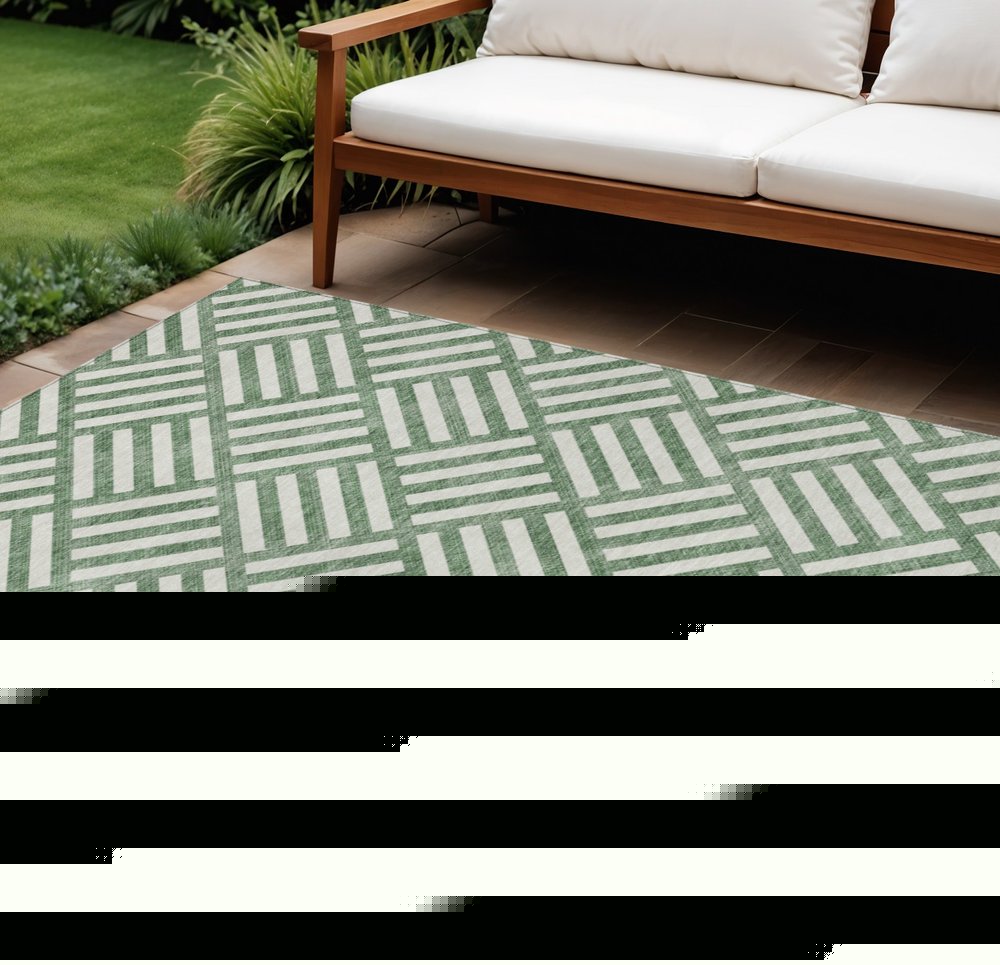 8' X 10' Green And Ivory Geometric Washable Indoor Outdoor Area Rug HomeRoots