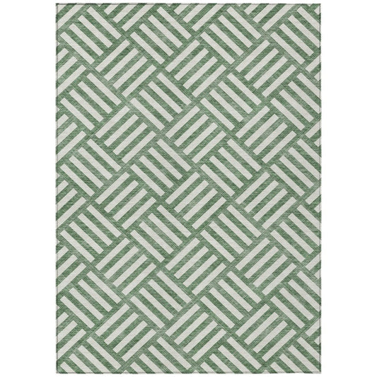 8' X 10' Green And Ivory Geometric Washable Indoor Outdoor Area Rug