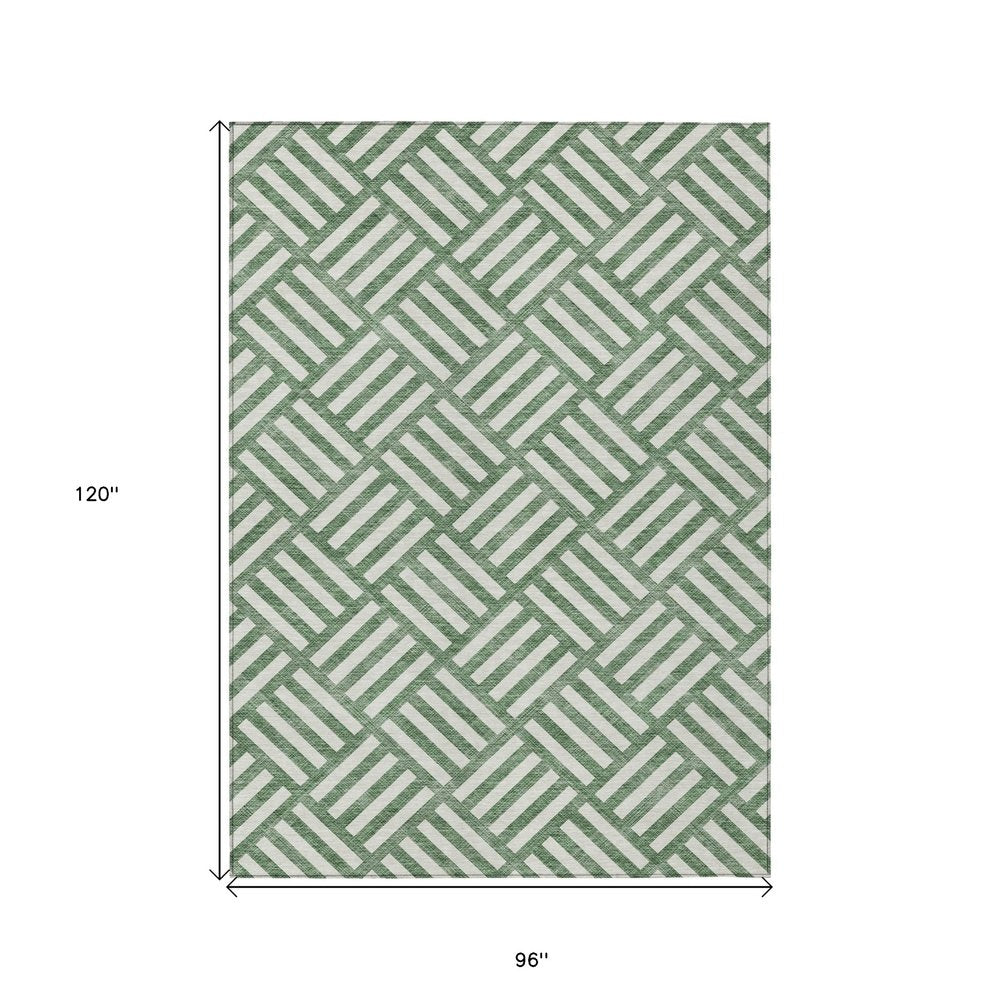 8' X 10' Green And Ivory Geometric Washable Indoor Outdoor Area Rug HomeRoots