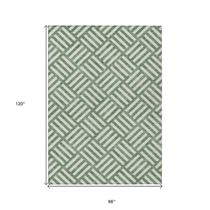 8' X 10' Green And Ivory Geometric Washable Indoor Outdoor Area Rug HomeRoots