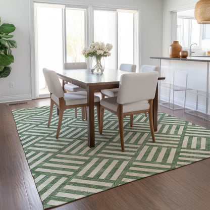 8' X 10' Green And Ivory Geometric Washable Indoor Outdoor Area Rug HomeRoots