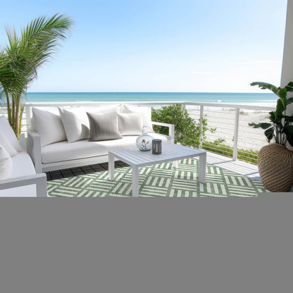 8' X 10' Green And Ivory Geometric Washable Indoor Outdoor Area Rug HomeRoots