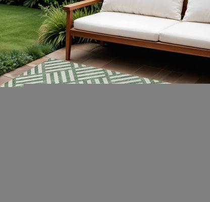 8' X 10' Green And Ivory Geometric Washable Indoor Outdoor Area Rug HomeRoots