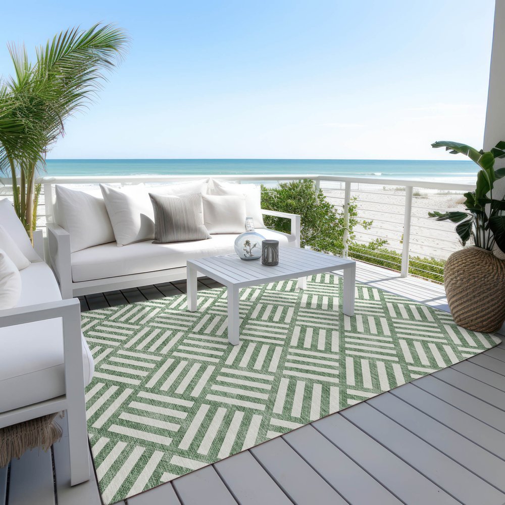 8' X 10' Green And Ivory Geometric Washable Indoor Outdoor Area Rug — view 25