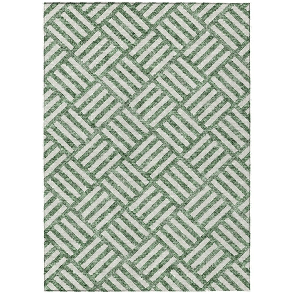 8' X 10' Green And Ivory Geometric Washable Indoor Outdoor Area Rug HomeRoots