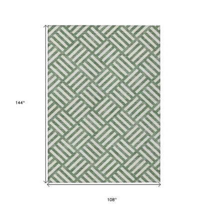 8' X 10' Green And Ivory Geometric Washable Indoor Outdoor Area Rug HomeRoots