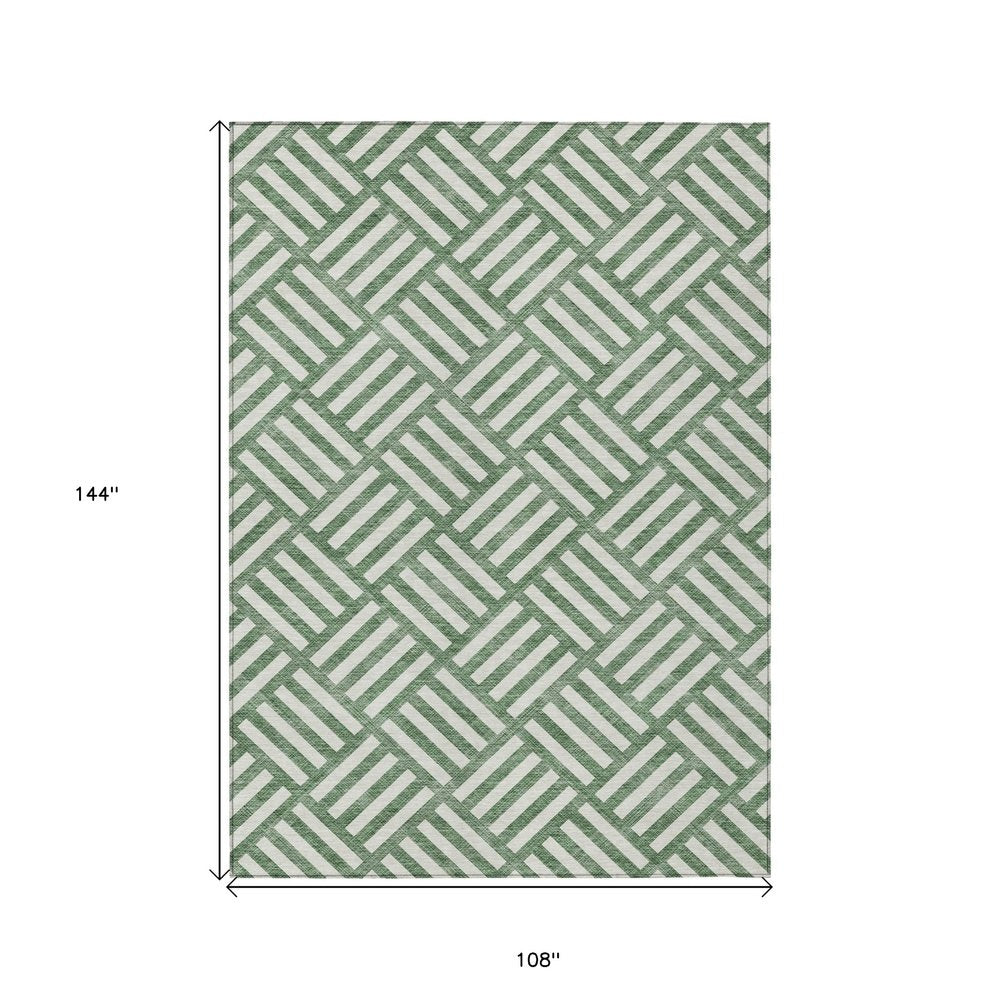 8' X 10' Green And Ivory Geometric Washable Indoor Outdoor Area Rug HomeRoots