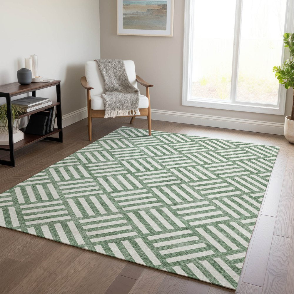 8' X 10' Green And Ivory Geometric Washable Indoor Outdoor Area Rug HomeRoots