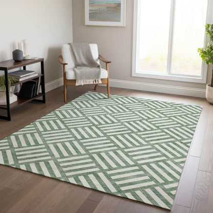8' X 10' Green And Ivory Geometric Washable Indoor Outdoor Area Rug HomeRoots