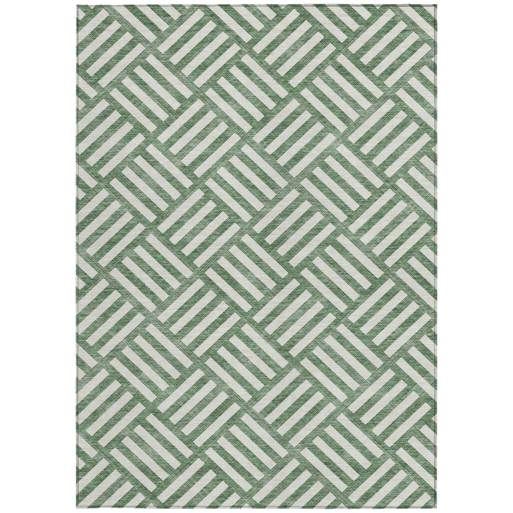 8' X 10' Green And Ivory Geometric Washable Indoor Outdoor Area Rug HomeRoots