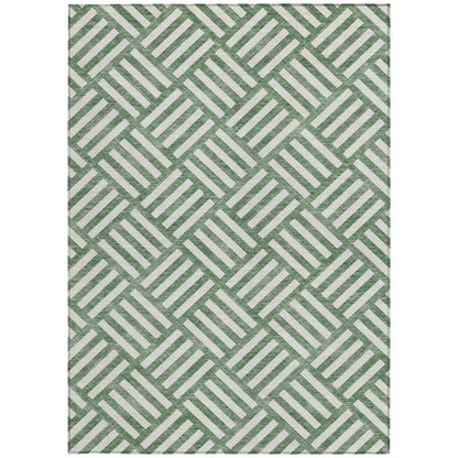 8' X 10' Green And Ivory Geometric Washable Indoor Outdoor Area Rug HomeRoots