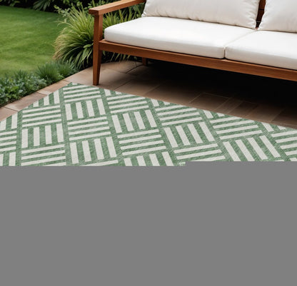 8' X 10' Green And Ivory Geometric Washable Indoor Outdoor Area Rug HomeRoots