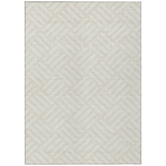 3' X 5' Ivory And Beige Geometric Washable Indoor Outdoor Area Rug