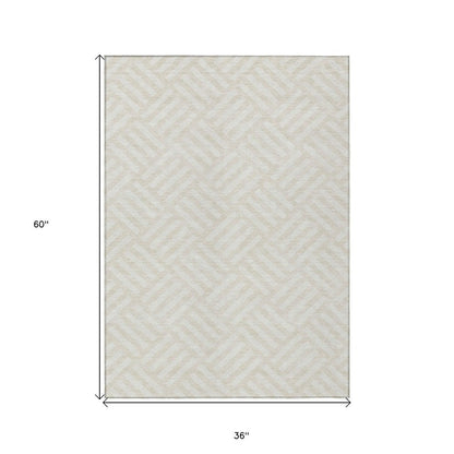 3' X 5' Ivory And Beige Geometric Washable Indoor Outdoor Area Rug HomeRoots