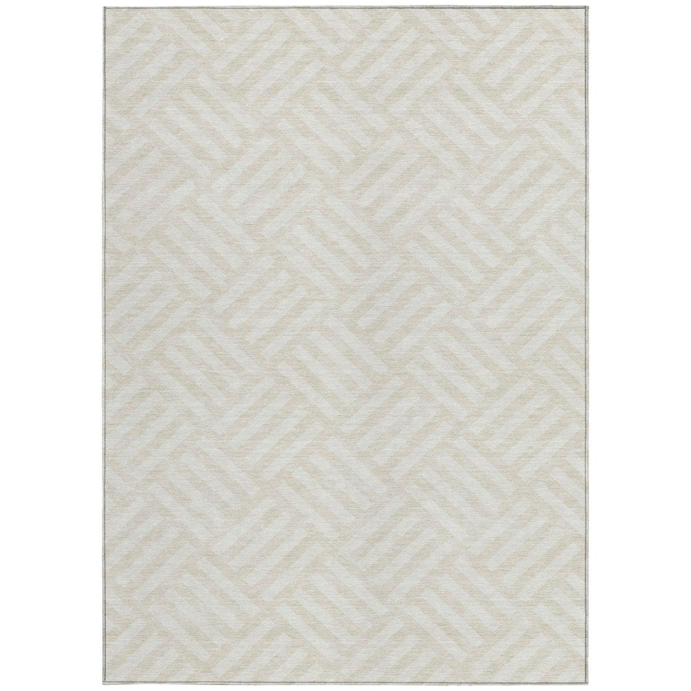 3' X 5' Ivory And Beige Geometric Washable Indoor Outdoor Area Rug — view 11