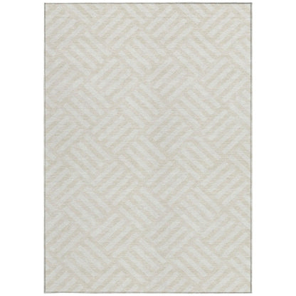 3' X 5' Ivory And Beige Geometric Washable Indoor Outdoor Area Rug HomeRoots