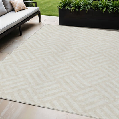 3' X 5' Ivory And Beige Geometric Washable Indoor Outdoor Area Rug HomeRoots