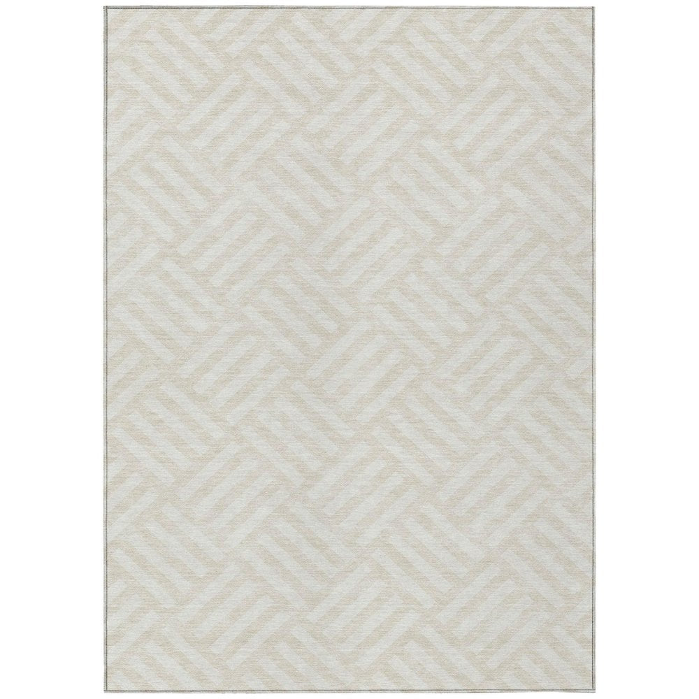 3' X 5' Ivory And Beige Geometric Washable Indoor Outdoor Area Rug HomeRoots