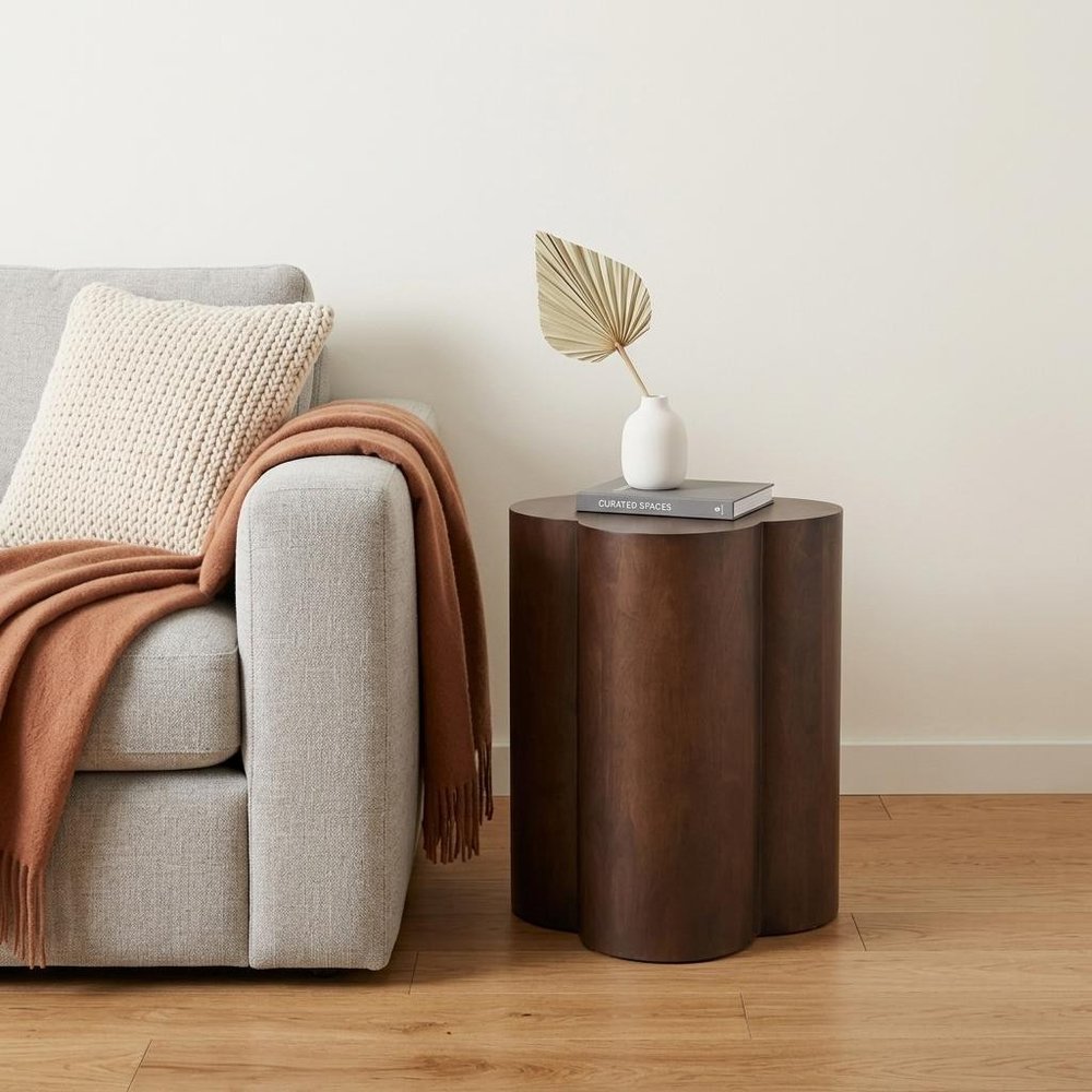 21" Brown Solid Wood Quatrefoile Drum End Table — view 1