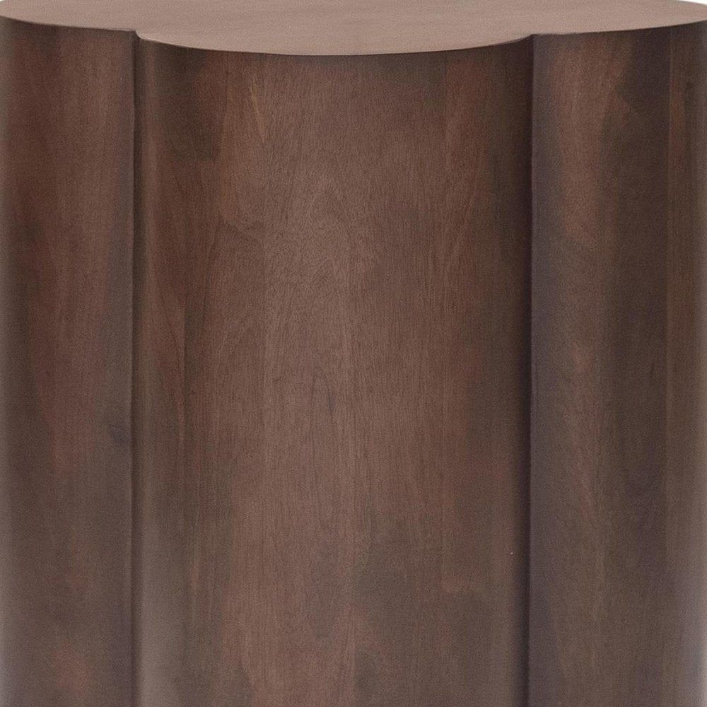 21" Brown Solid Wood Quatrefoile Drum End Table