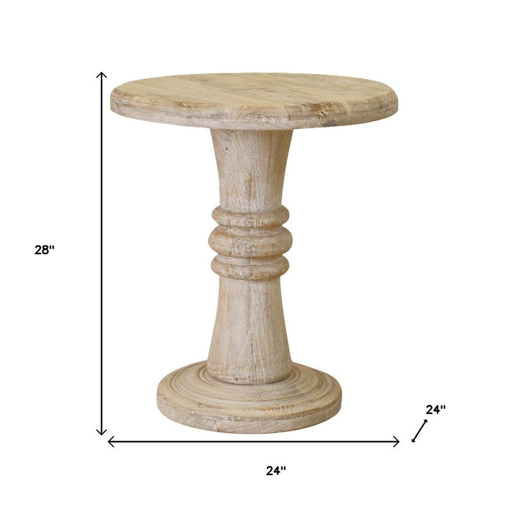 28" Brown Solid Wood Round Pedestal End Table HomeRoots