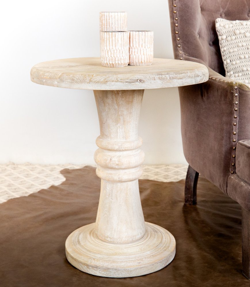 28" Brown Solid Wood Round Pedestal End Table HomeRoots