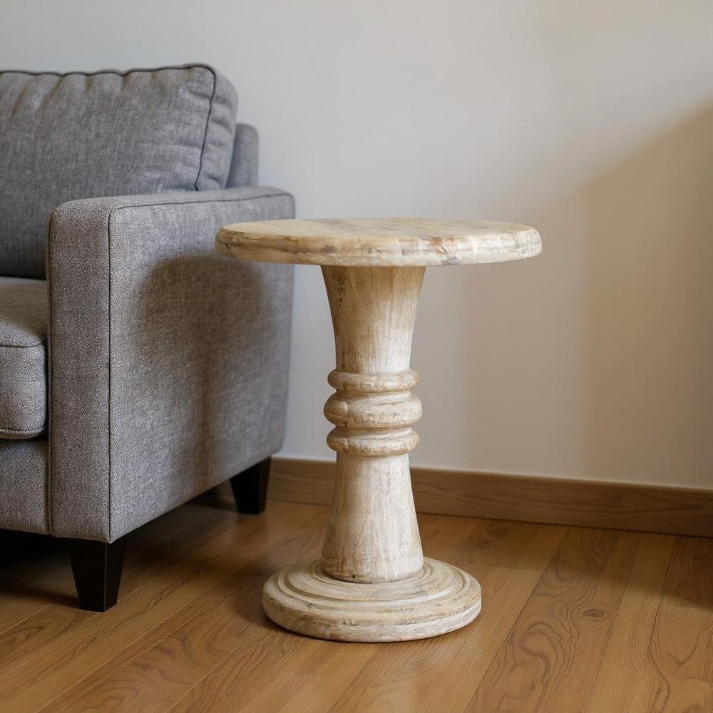 28" Brown Solid Wood Round Pedestal End Table HomeRoots